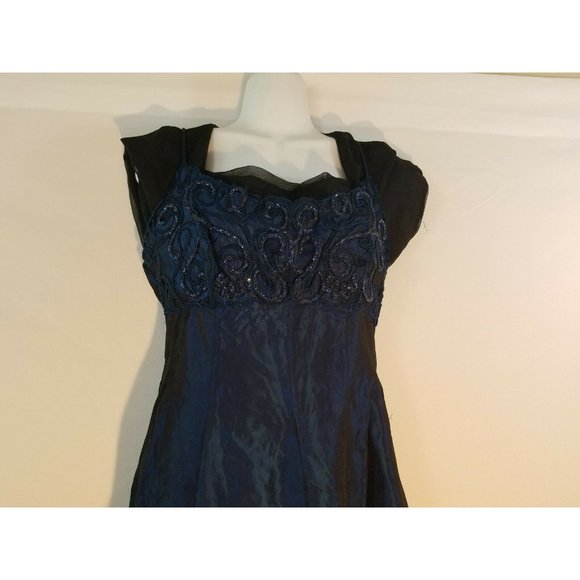 Zum Zum by Niki Livas vintage Formal Dress Size 9 Iridescent blue Modesty Beaded - Picture 9 of 9